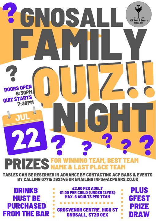 Charity Quiz Night & GFest Prize Draw Flyer